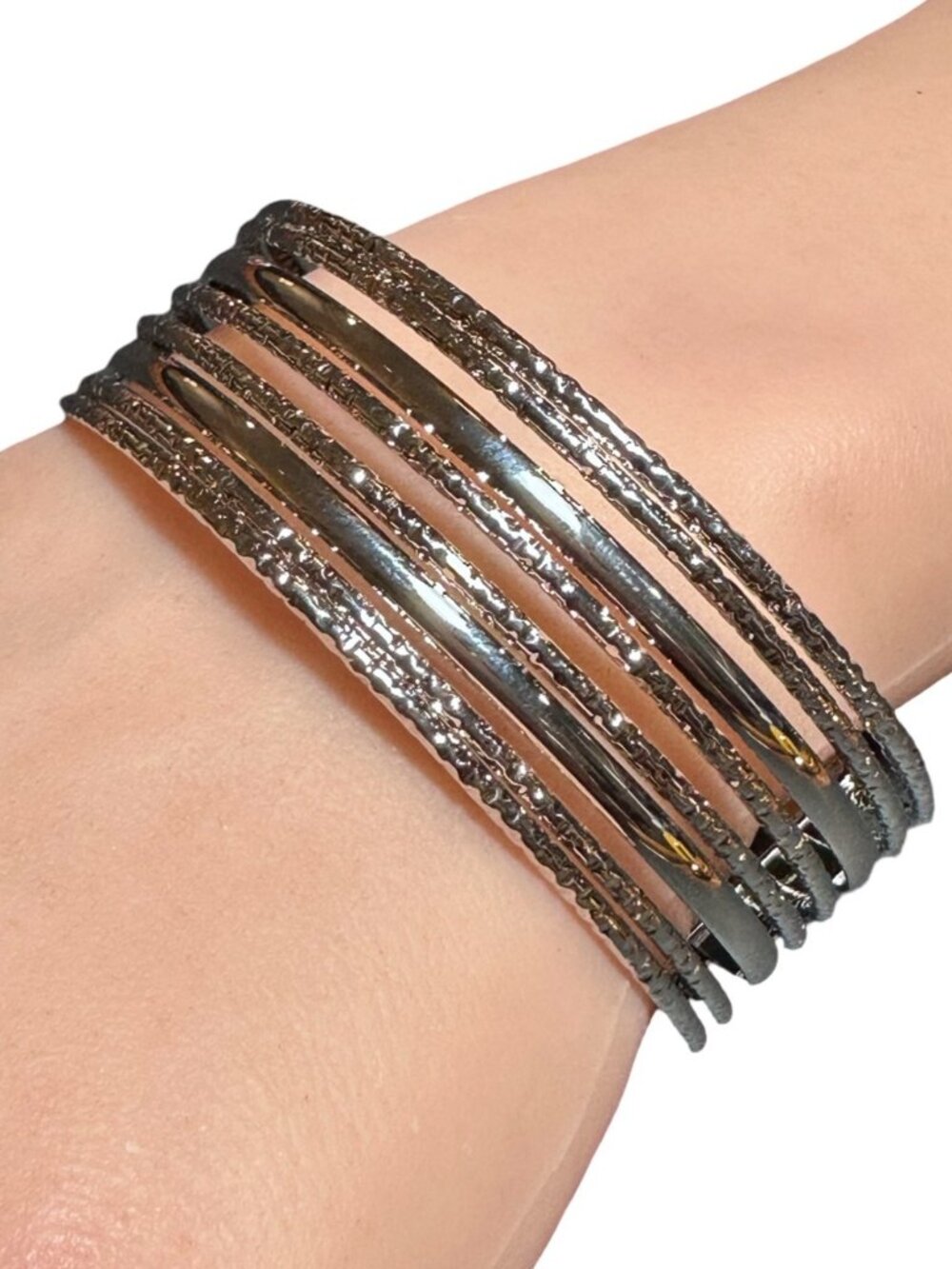 Cuff Bracelet Textured Metal Bands Silver Tone Womens Costume Jewelry NWOT